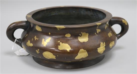 A large Chinese gilt splashed bronze censer